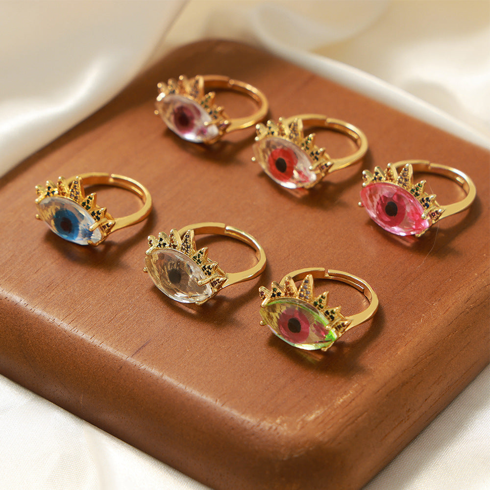 Copper Devil's Eye Zircon Adjustable Ring - Light Luxury Retro Jewelry