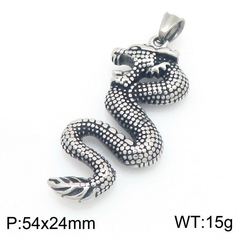 Feilong Direct Sales Titanium Steel, National Retro Zodiac Dragon Stainless Steel Men's Pendant Necklace
