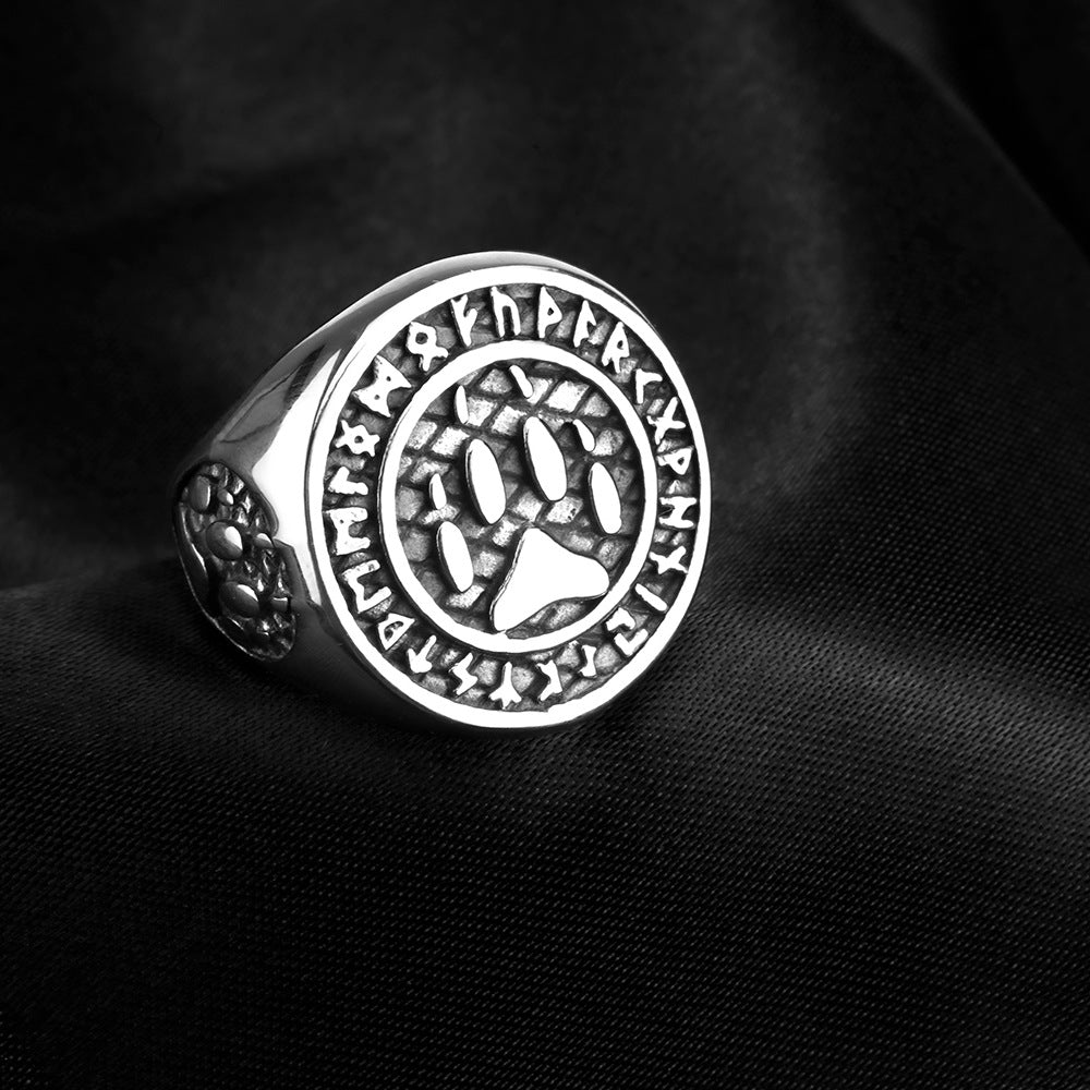 Nordic Vintage Viking Stainless Steel Men's Rune Palm Ring