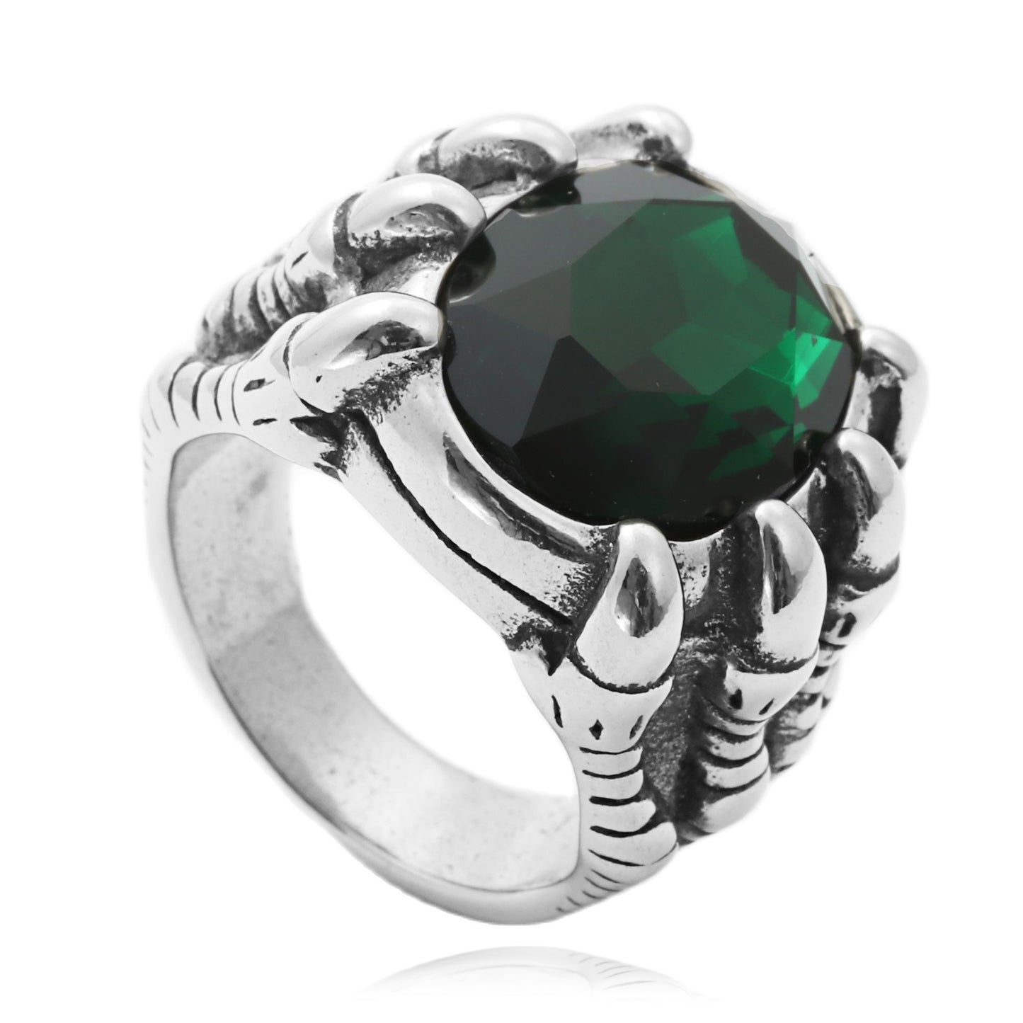 Planderful Titanium Steel Ring Multicolor Stone Dragon Claw Unisex Men Retro Punk Protection Statement