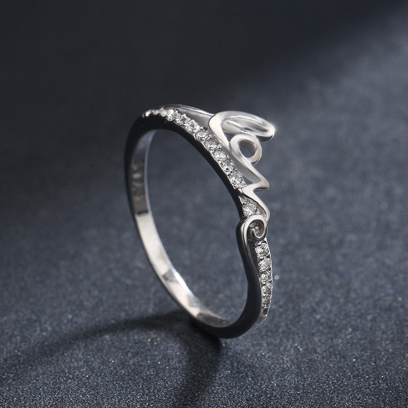 Elegant S925 Sterling Silver Ring with LOVE Letter Design and Zircon Inlay
