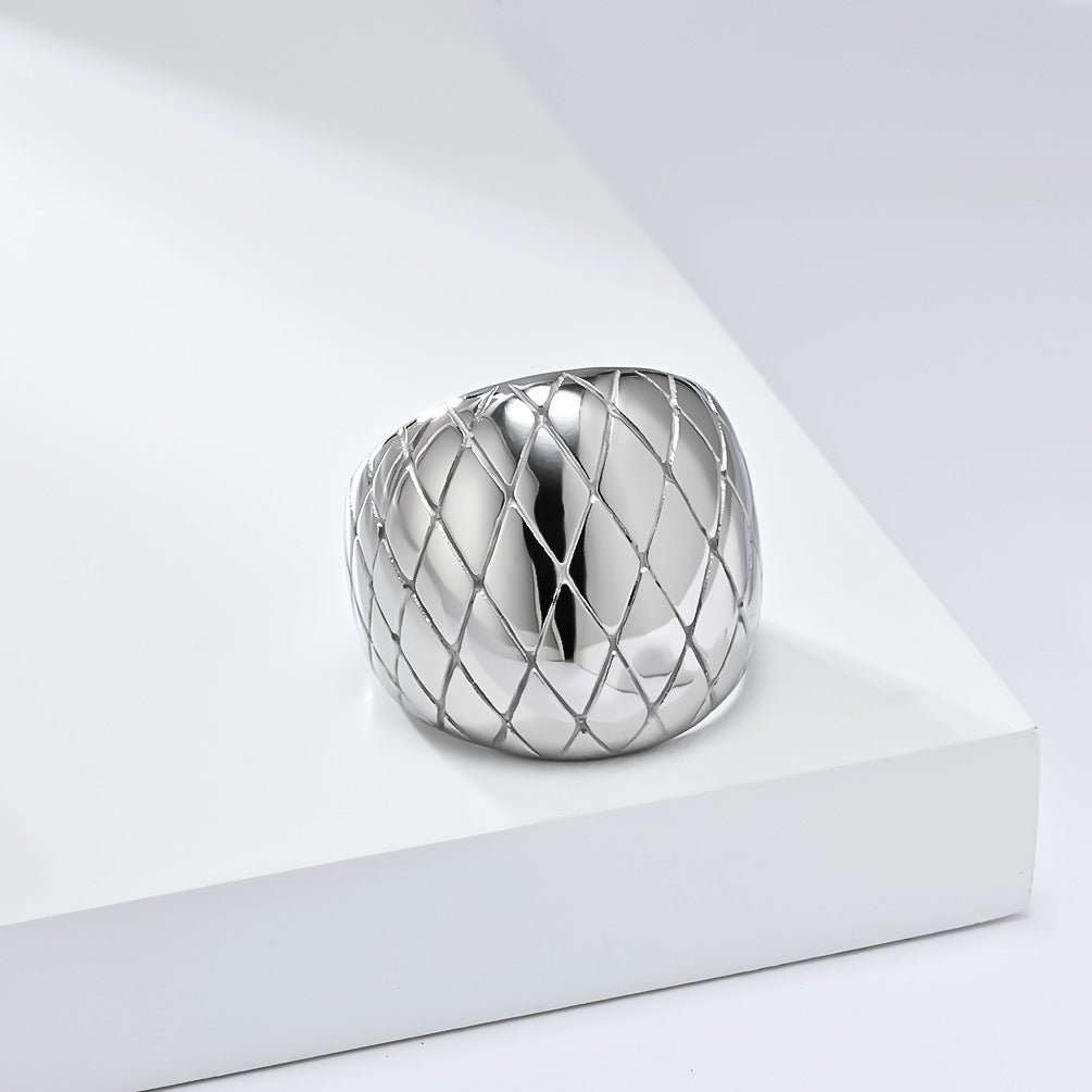 Planderful Grid Pattern Gold Plated Ring For Women Elegant Premium Stainless Steel Fashion Jewelry
