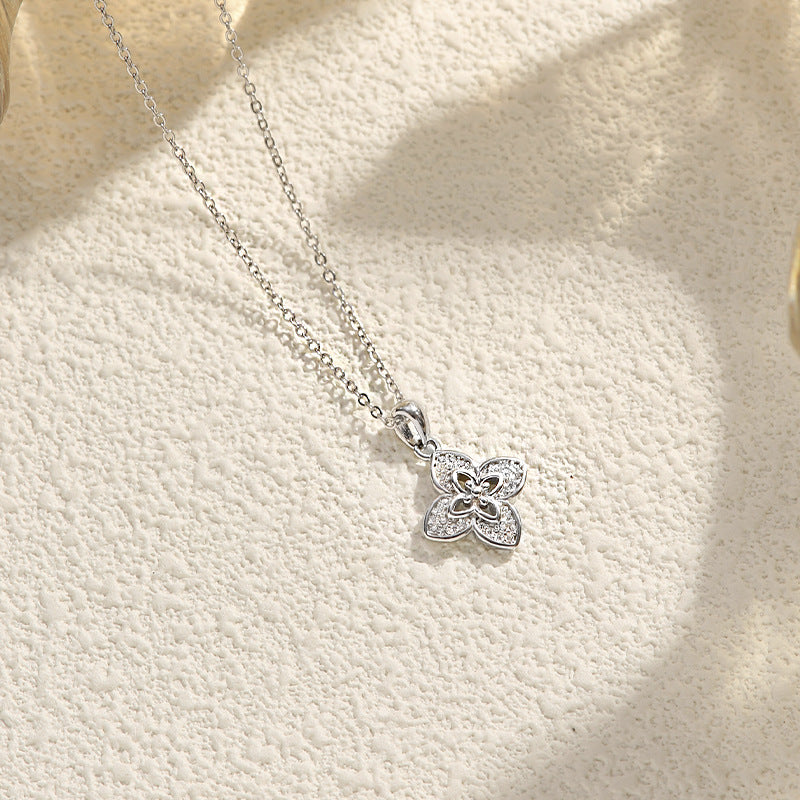 Windmill Four-leaf Clover Necklace S925 Sterling Silver Retro