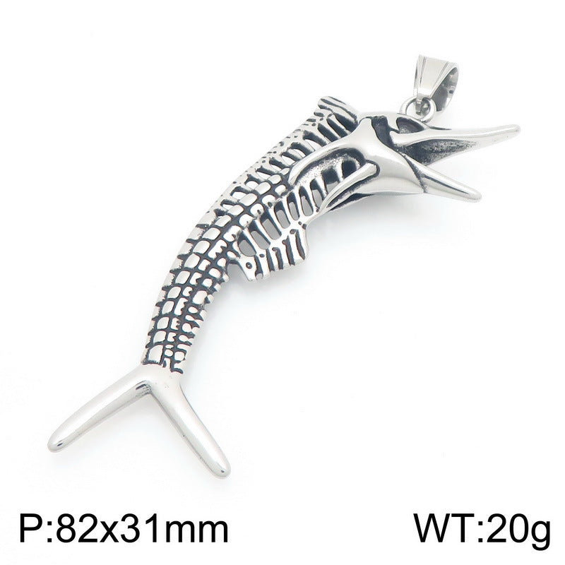 Popular Marine Life Octopus Pendant, Punk Style Old Smear Hollow Fish Bone Titanium Necklace