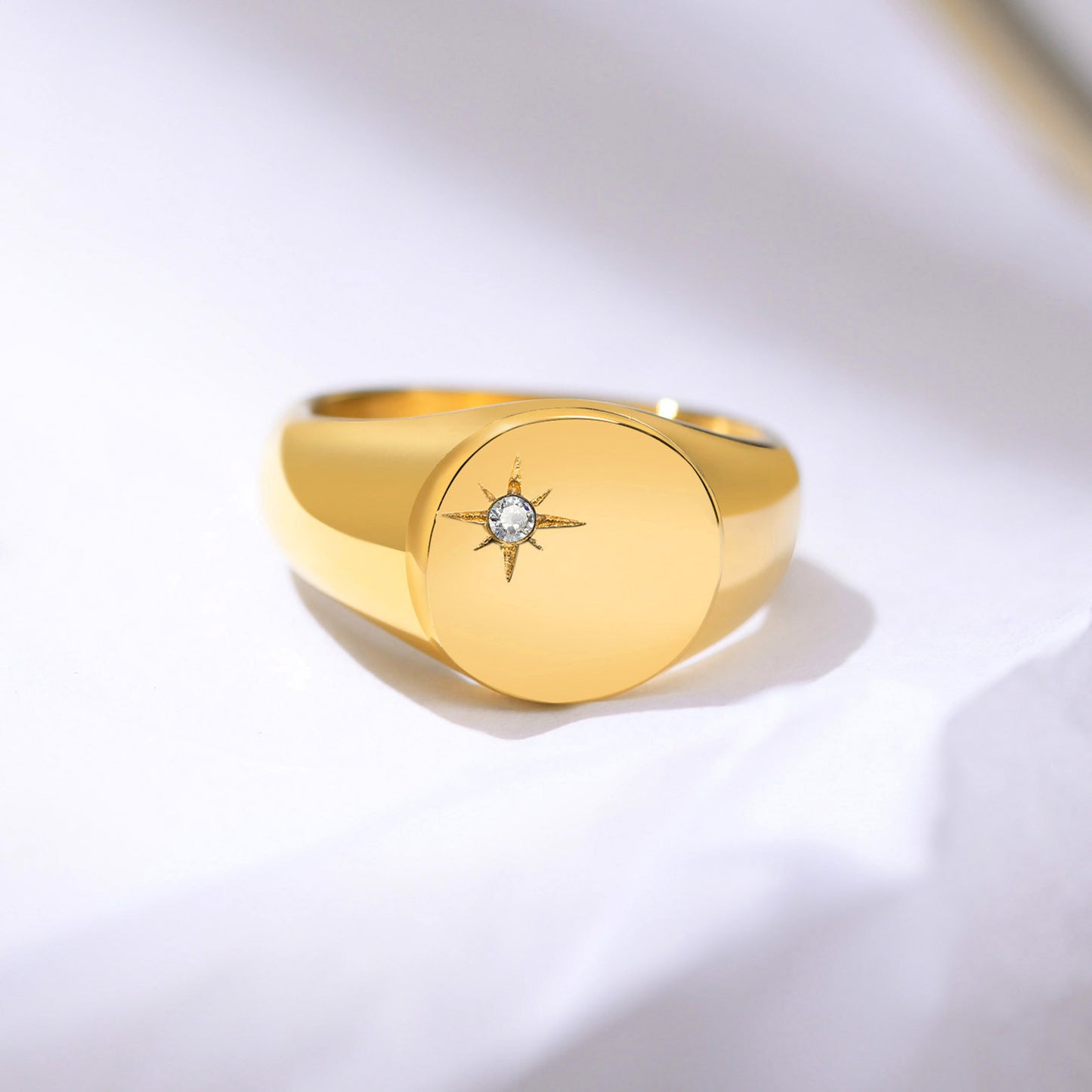 Stainless Steel Single Zircon Geometric Ring Gold Ladies
