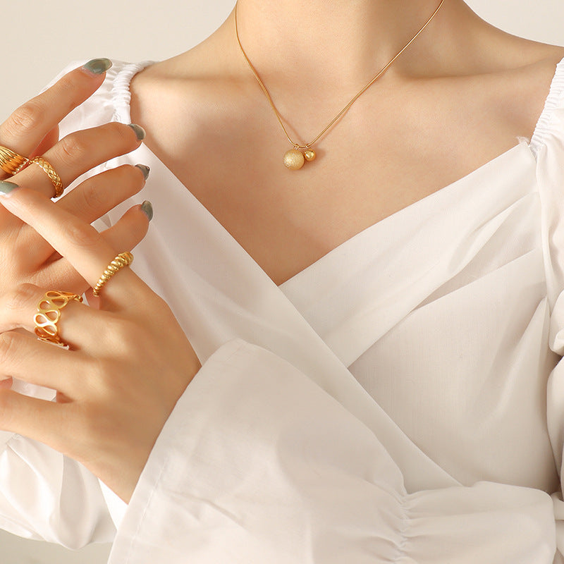 Golden Matte Solid Ball Pendant Necklace - Stylish Titanium Steel Collarbone Jewelry