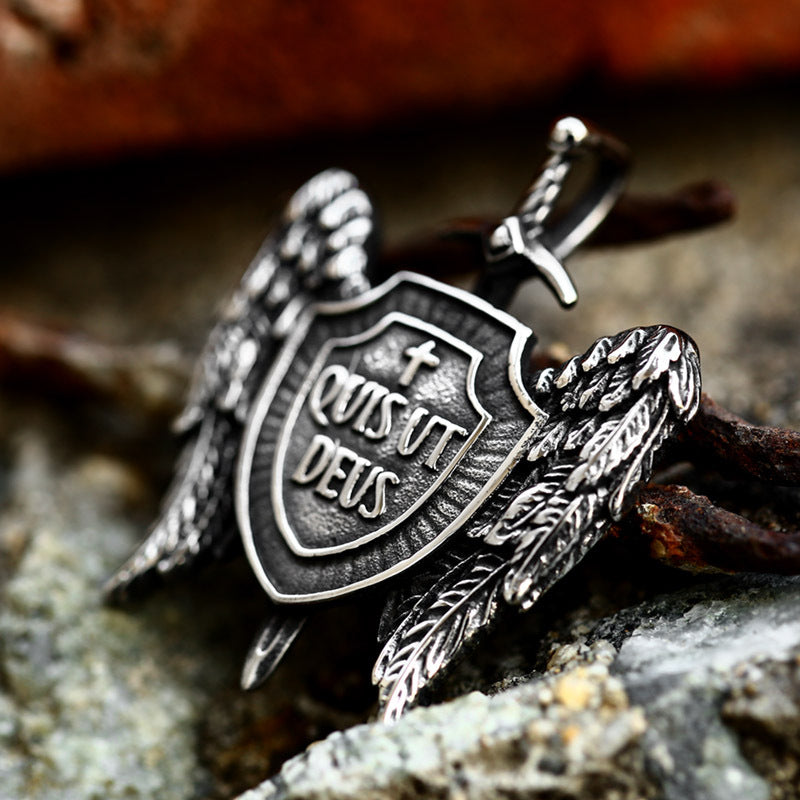 Michael Shield Titanium Steel Angel Wing Pendant - Retro-Inspired Jewelry for Men, Wholesale Available