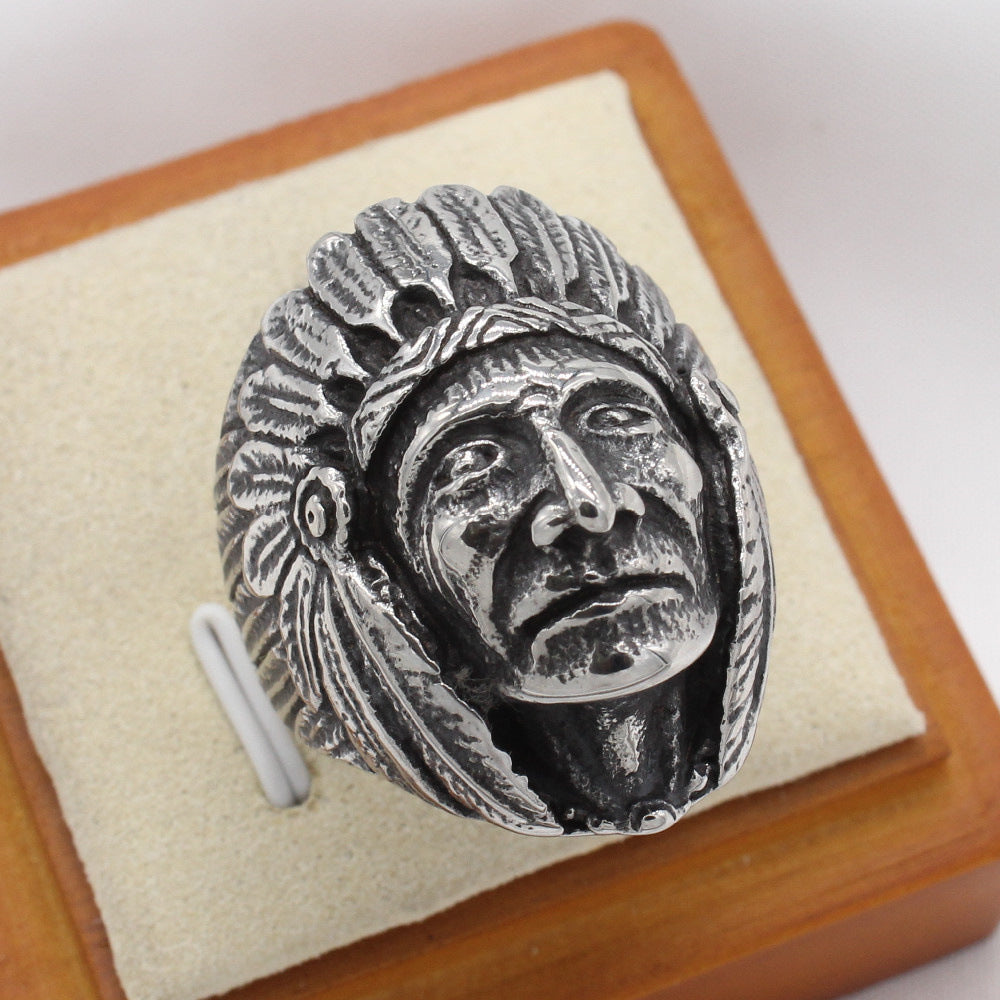 Planderful Titanium Steel Ring Unisex Durable Classic Retro American Indian Style Everyday Genie Collection