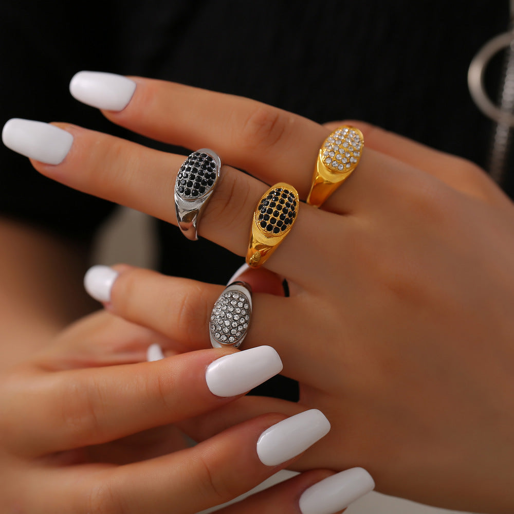 Luxurious Geometric Zircon Titanium Steel Gold-Plated Ring