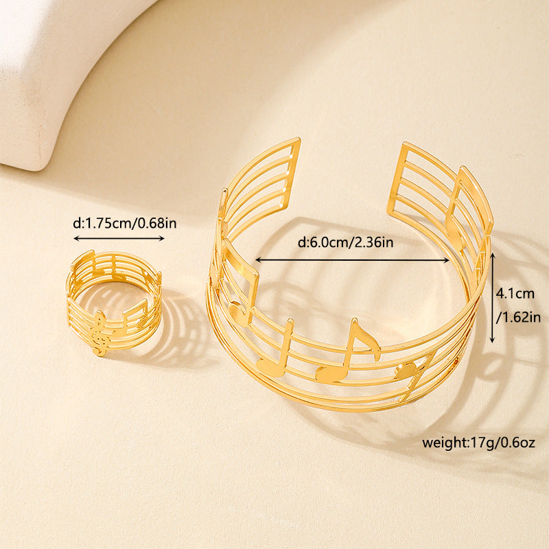 Fashionable Metal Music Note Bracelet Ring Set for Women