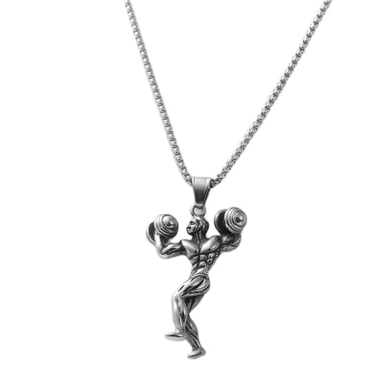 Trendy Men's Titanium Steel Dumbbell Pendant Necklace - Retro Fitness Jewelry