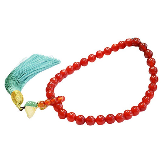 Red Agate Chalcedony Bracelet with Clover Lotus Seedpod Tassel