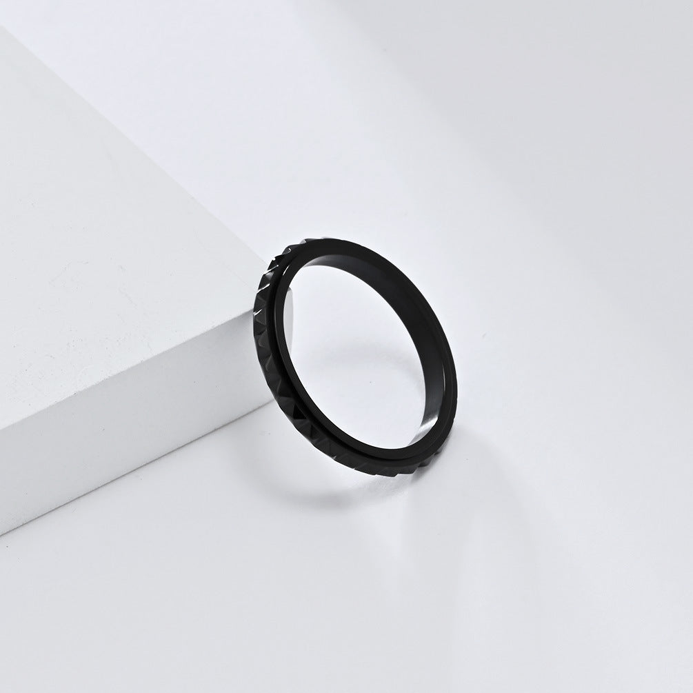 Steel Ring - Elegant Rotating Lattice Rhombus Design For Couples Everyday Genie Jewelry