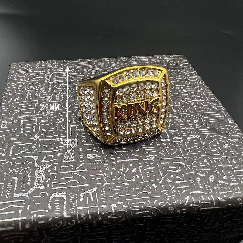 Planderful Everyday Genie Hip Hop Ring Titanium Steel Gold Plated Rhinestone King Mens Ring