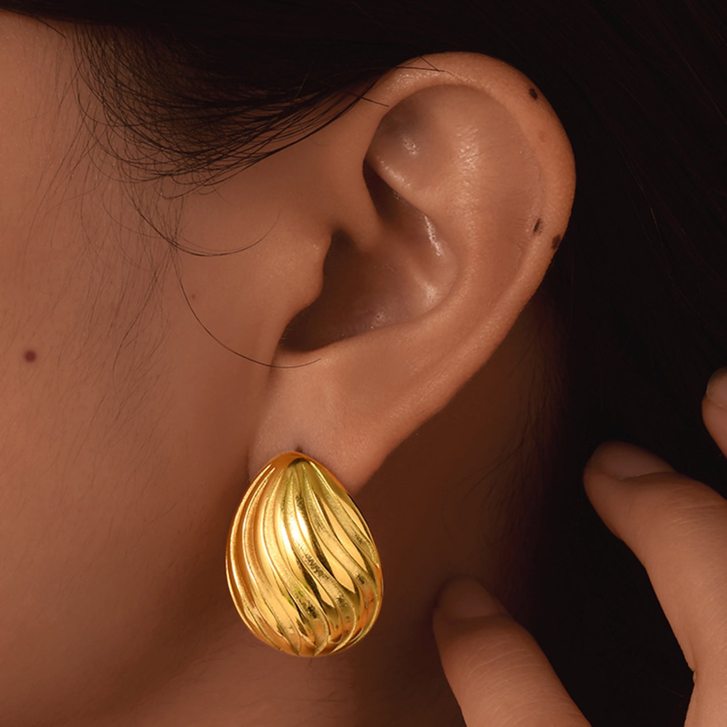 Jewelry Stainless Steel Striped Stud Earrings Pleated Fashion