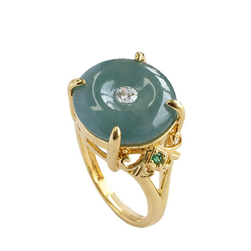 Blue-Water Jadeite Peace Buckle Ring