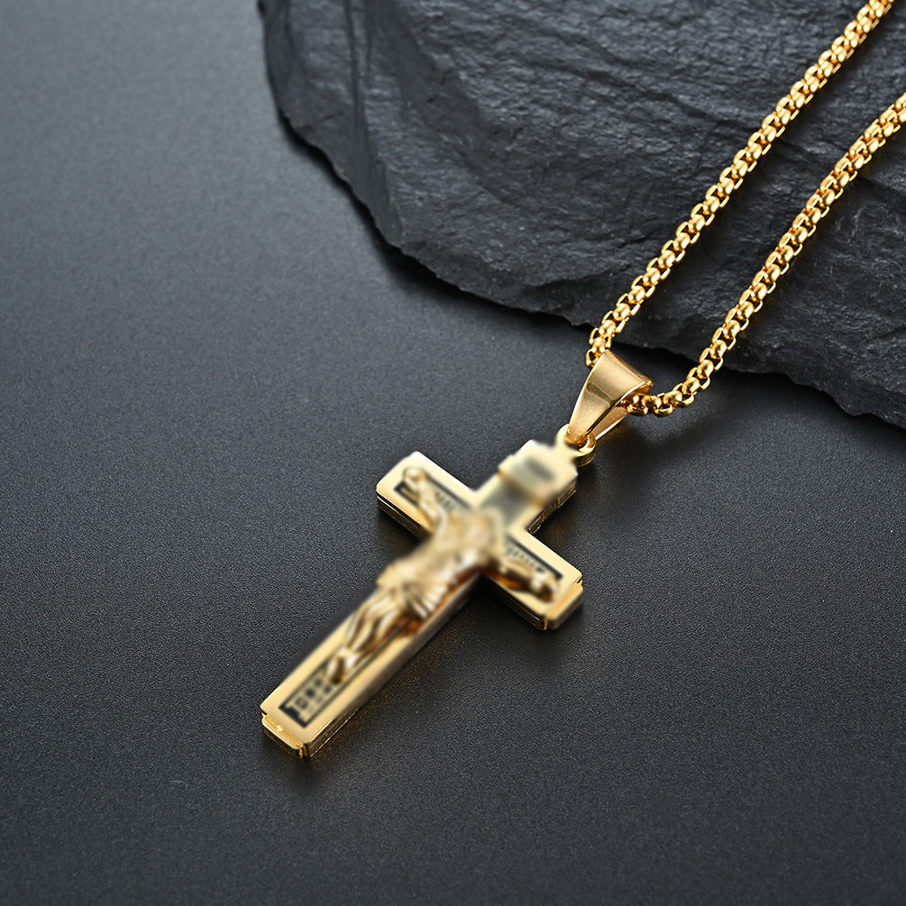 Source Factory Direct Sales European and American Cross Titanium Steel Necklace