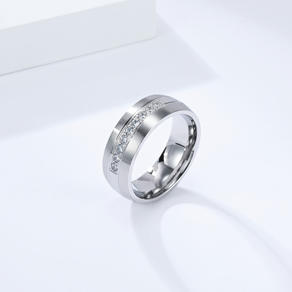 Planderful Titanium Steel Zircon Ring For Couples Matte Finish High End Fashion Jewelry