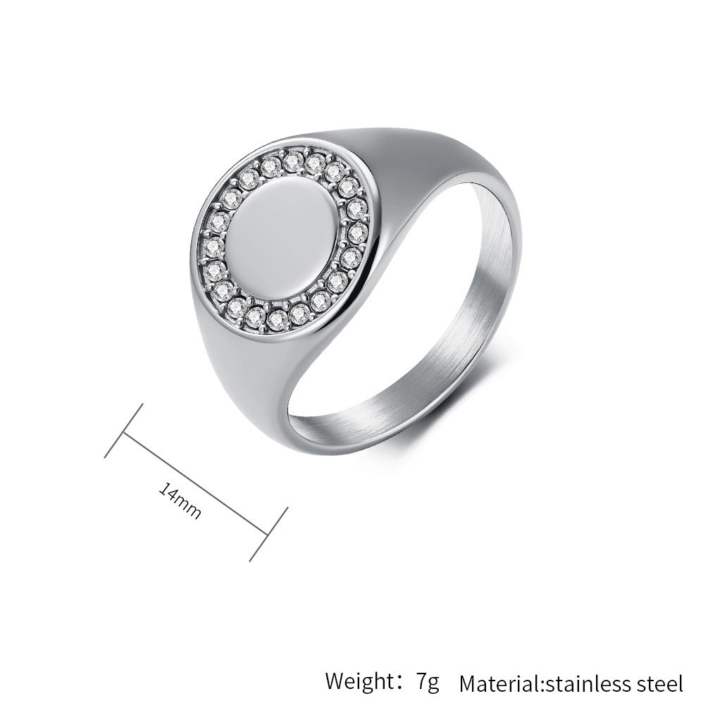 Planderful Luxurious Unisex Titanium Steel Ring 18K Gold Plated Zircon Statement Jewelry Everyday Genie