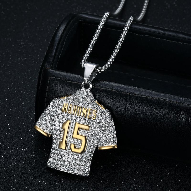 Planderful Premium Hip Hop Necklace Titanium Steel Gold Plated Zircon NFL Jersey Pendant No 15 for Fans