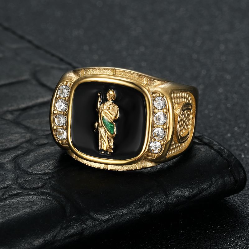 Planderful Everyday Genie Hip Hop Ring Stainless Steel Gold Plated Zircon Men St Jude Design