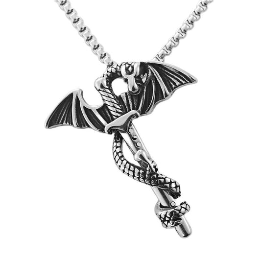 Titanium Steel Snake Design Sword Pendant Necklace for Men - Retro Punk Multi-Colored Fashion Accessory