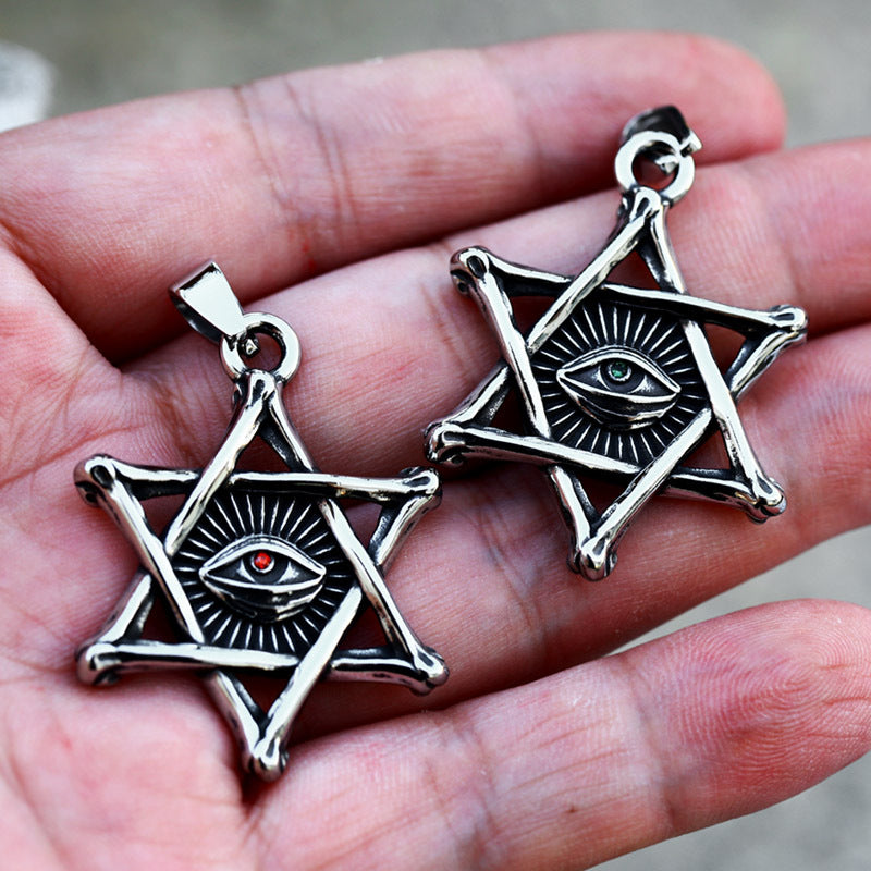 Trendy Hexagram Stainless Steel Pendant with Devil's Eye Design - Men's Retro Titanium Steel Jewelry