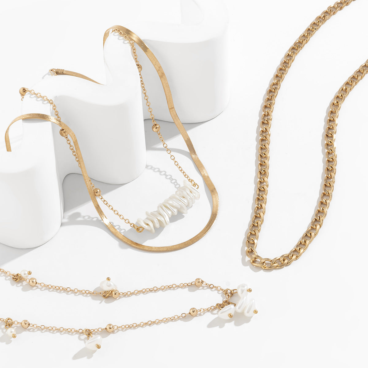 Planderful Vienna Verve Bold Cross Snake Bone Layered Necklace With Imitation Pearls For Women