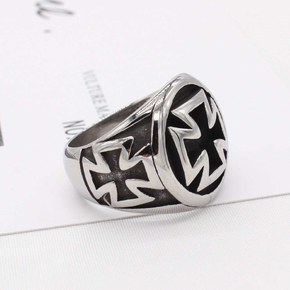 Titanium Steel Ring For Men Unisex Retro Cross Crusader Durable Design By Planderful Everyday Genie Collection