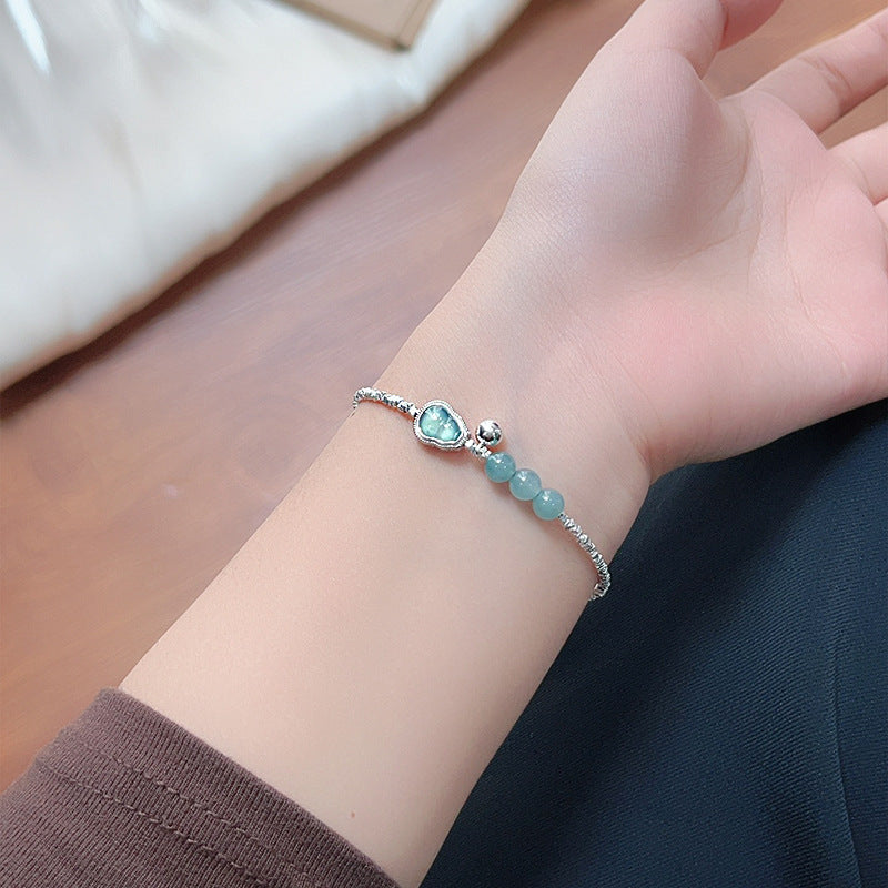 Yaxin Chinese Jade Ruyi Gourd Crushed Silver Bracelet S925