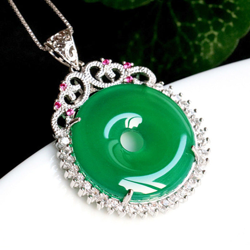 Green Chalcedony Zircon Halo Peace Buckle Necklace