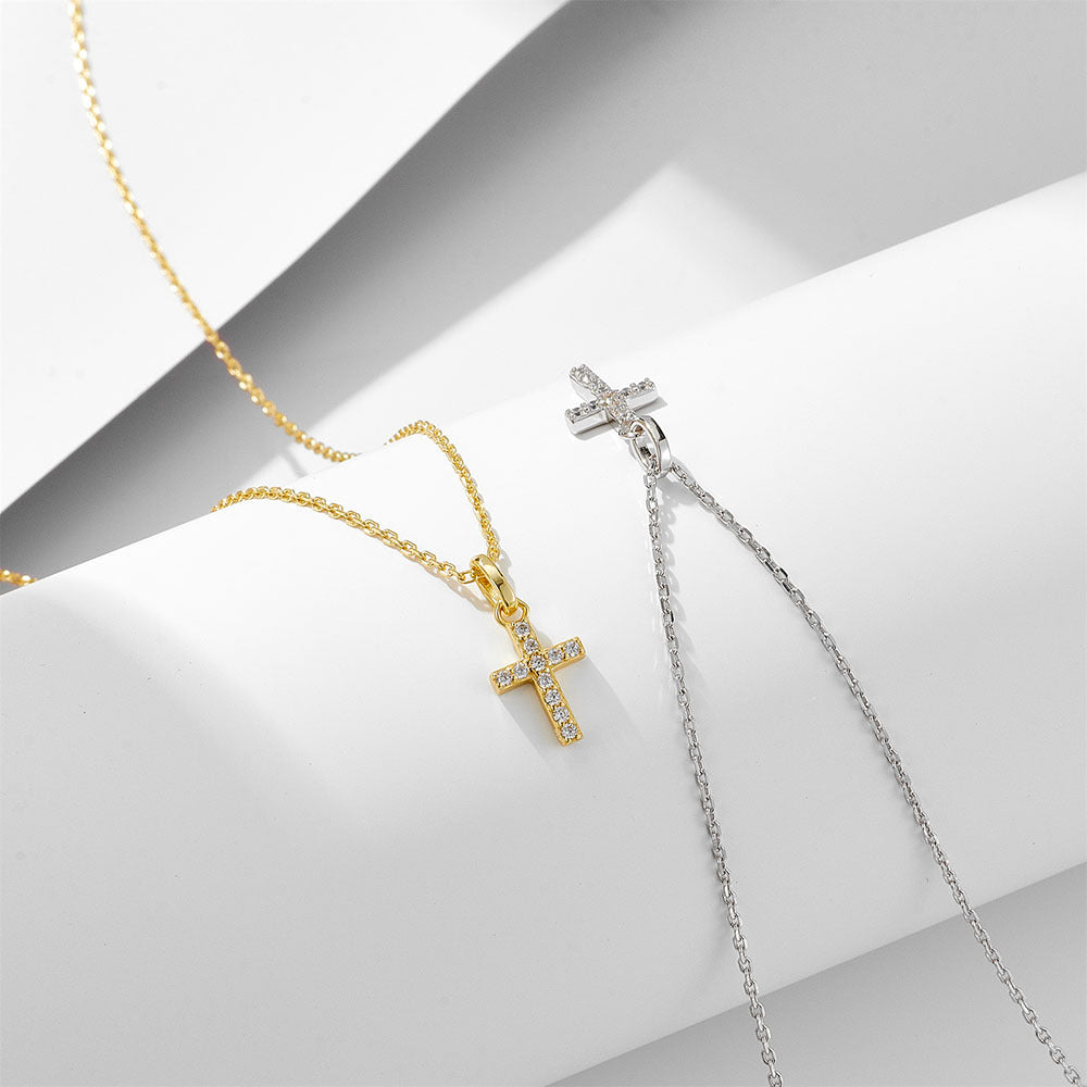 Zircon Cross Pendant Silver Necklace