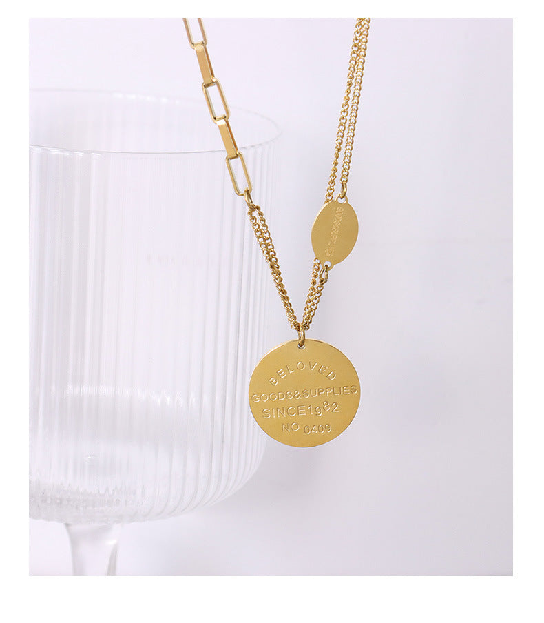 Golden Round Pendant Necklace with OT Buckle Design - European Style