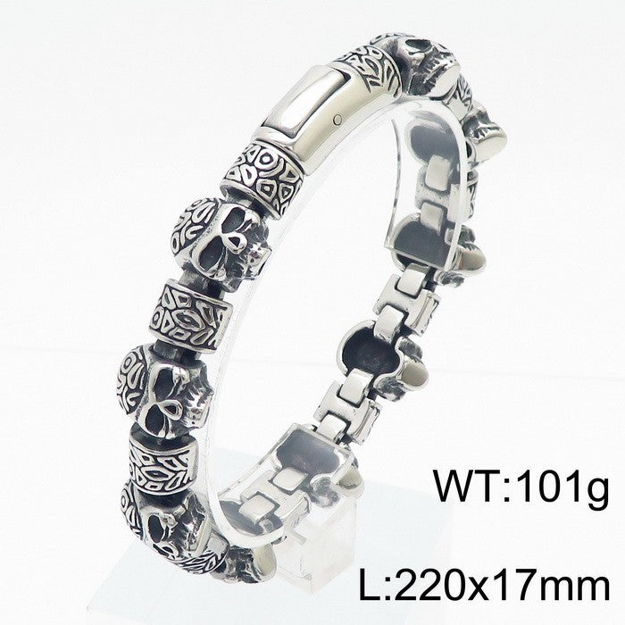 Planderful Skull Bracelet For Men Engraved Stainless Steel