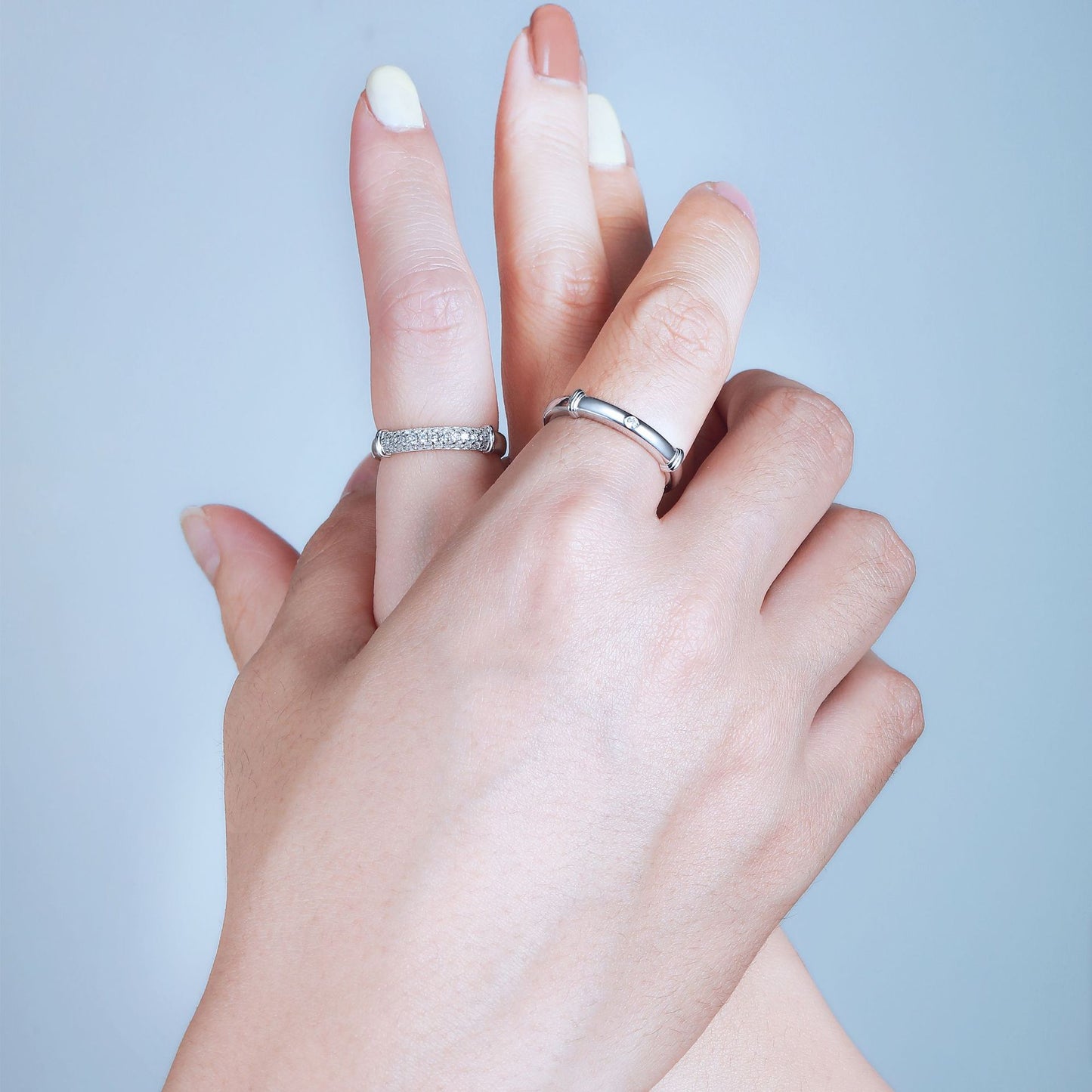 Planderful Nostalgic Sterling Silver Couple Ring Set S925 With Zircon For Engaged Couples