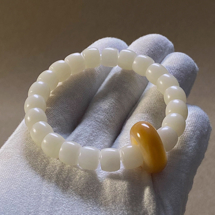 Bodhi Root Bracelet with White Jade Beads for Men and Women