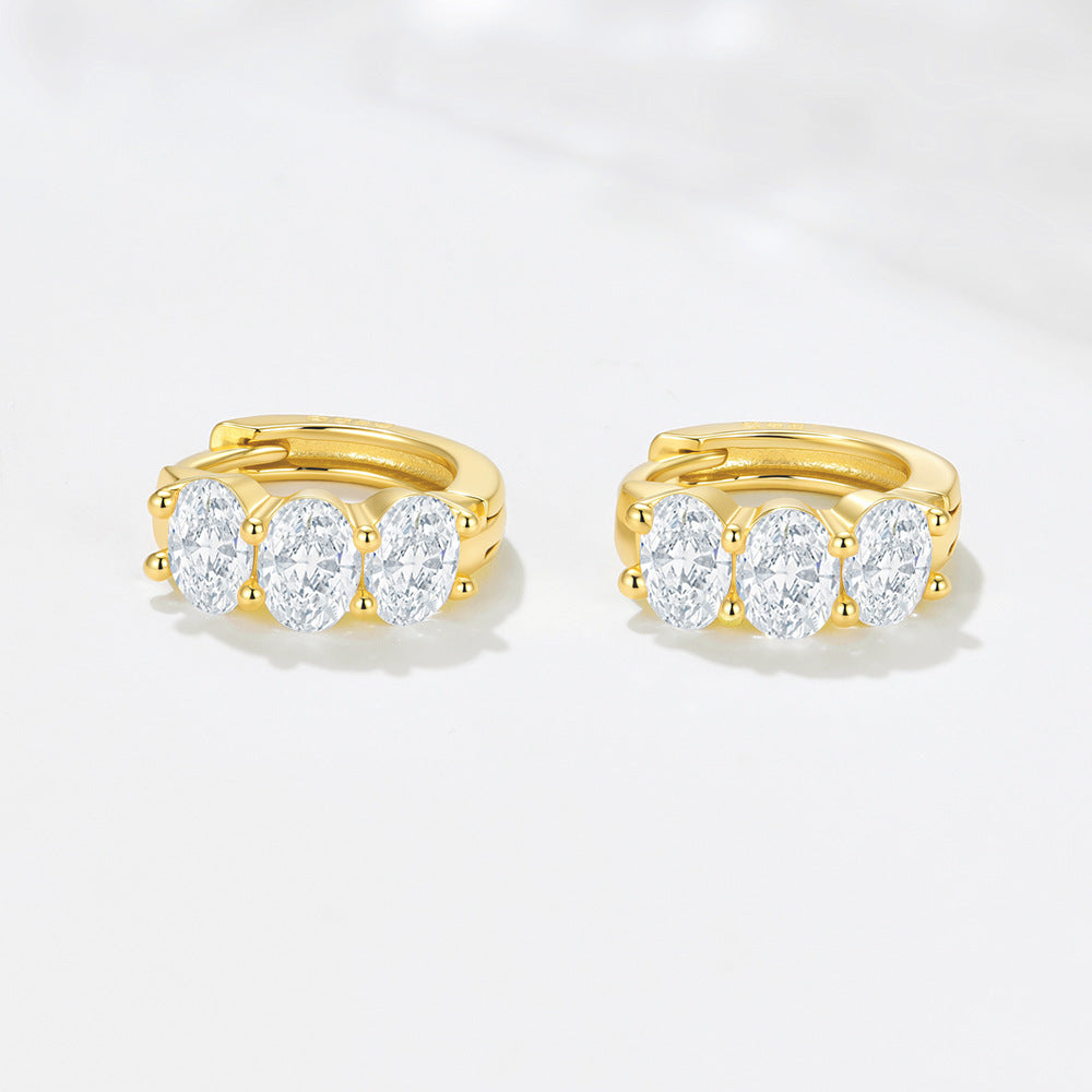 Oval Zircon Ring Earrings Ear Buckle Sterling Silver Earrings