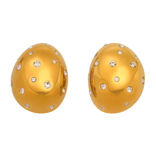 Planderful Czech Rhinestone Oval Earrings For Women Steel