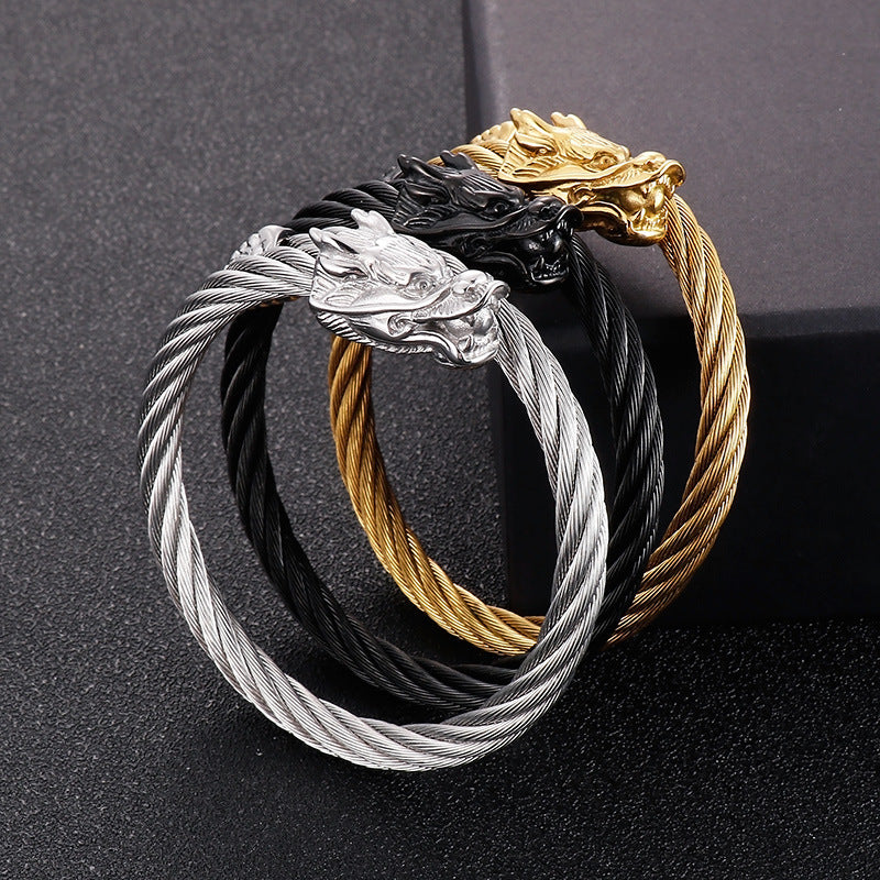 Punk Vacuum Electroplated 18k – Single Weiya Line Dragon Head Bracelet