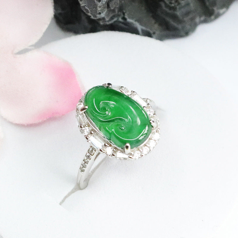 Emperor Green Jadeite Sterling Silver Fortune's Favor Ring