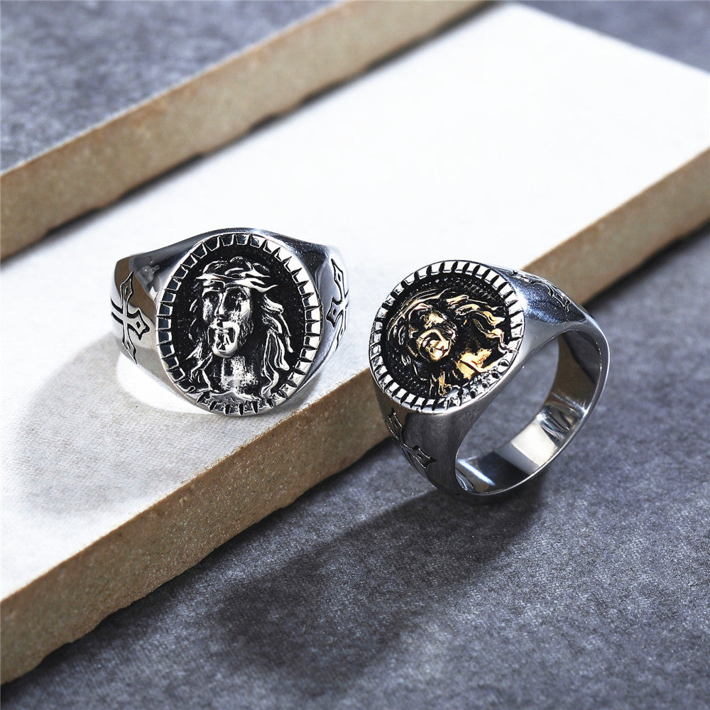 Wholesale Retro Cross Men's Titanium Steel Ring with Personalized Design