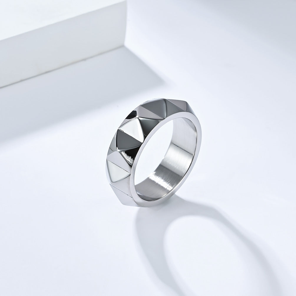 Steel Ring – Minimalist Tapered Rhombus Surface