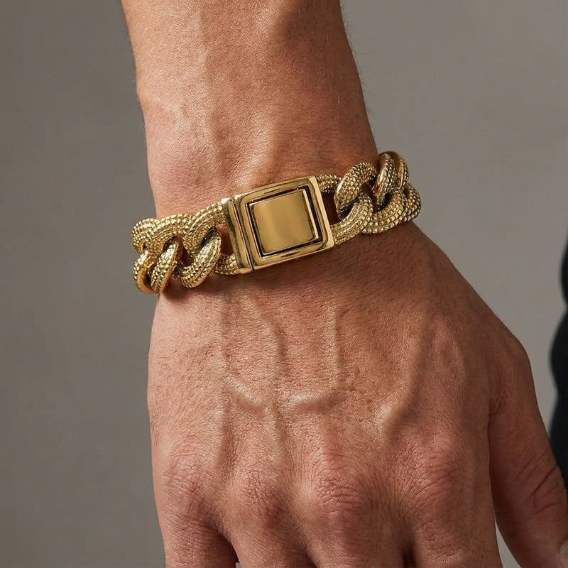 Heavy Industry – Casting Dotted Pattern Thick Cuban Chain Stainless Steel Men's Bracelet