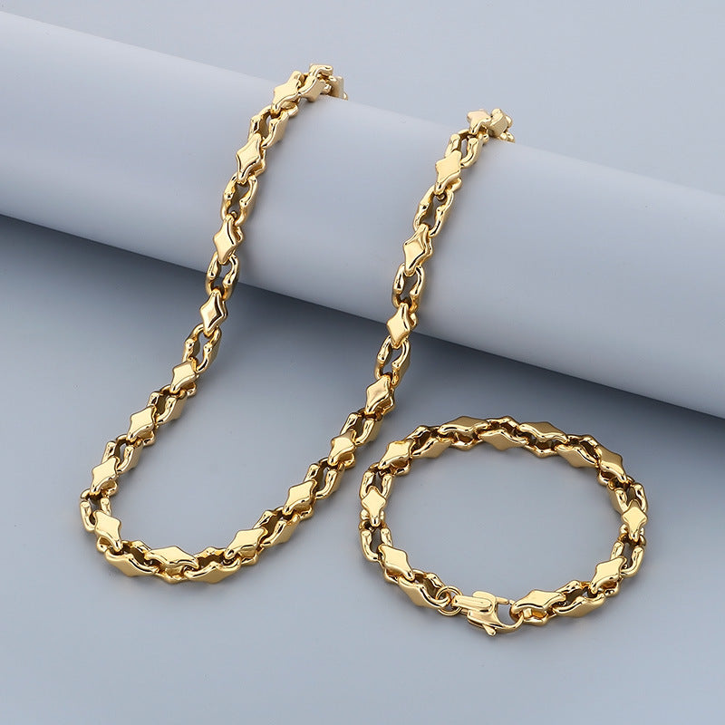 Hip Hop Quadrilateral Necklace Stainless Steel Rhombus Chain