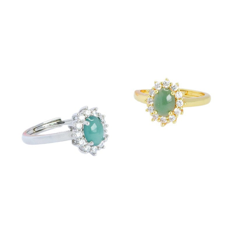Blue Water Jadeite Princess-Style Ring