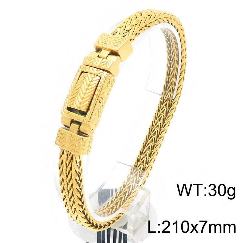 Keel Chain Punk Style 7/10mm Woven Wheat Ear Pattern Stainless Steel Men's Bracelet