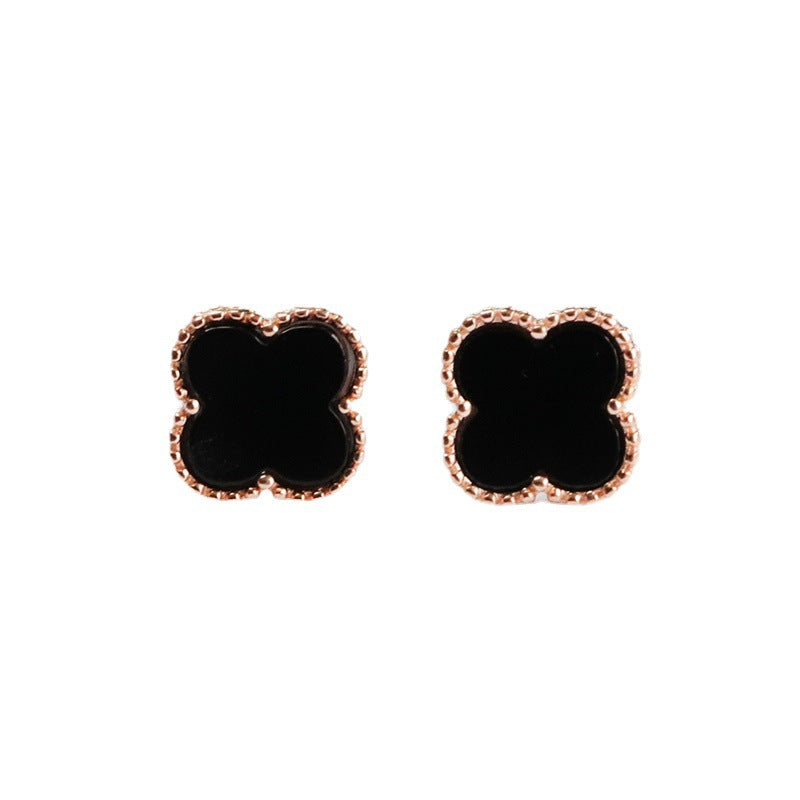 Sterling Silver Black Agate Clover Stud Earrings
