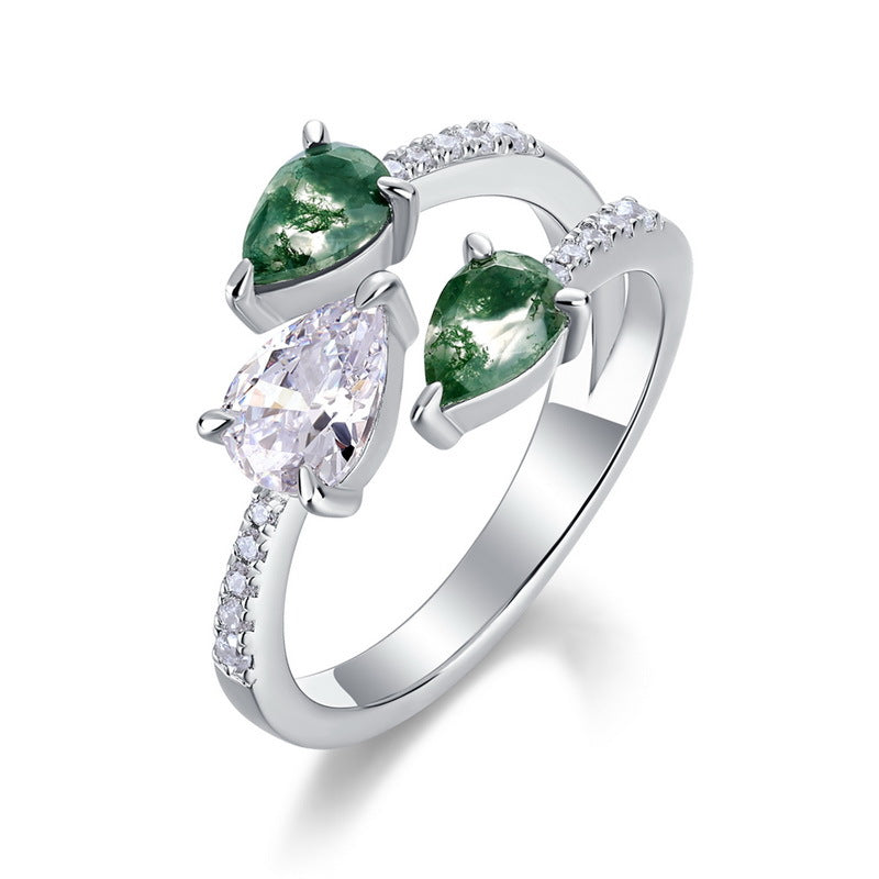Planderful Jewelry Green Moss Agate Ring Sterling Silver
