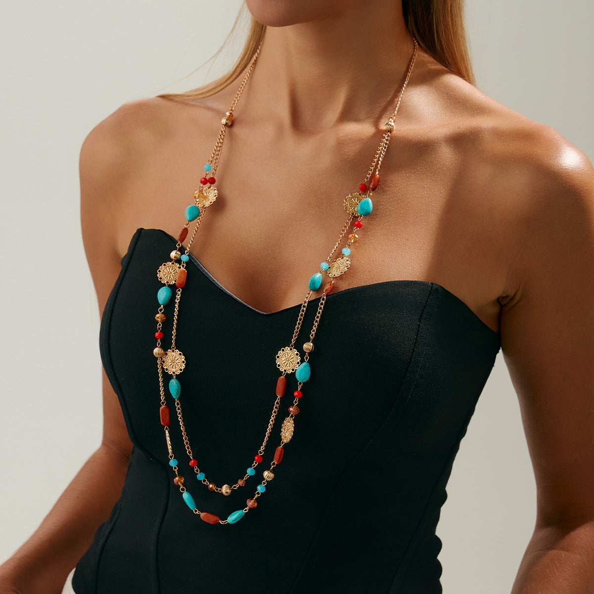 Retro Star-Shaped Fringed Sweater Chain For Imitation Pearls Stacked With Long Necklaces Necklace