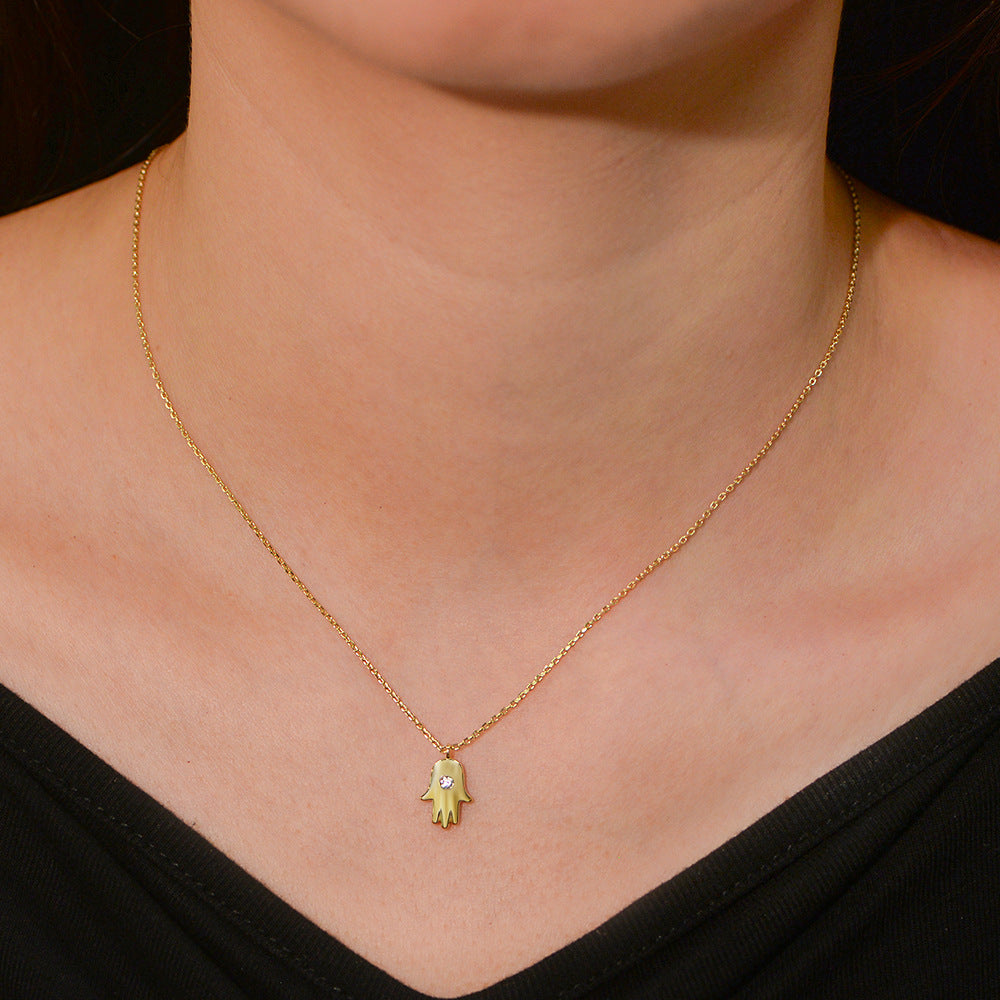 Design Sense Creative Palm Necklace S925 Sterling Silver Evil Hand Inlaid Zircon Women Pendant